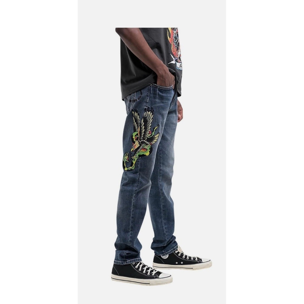 ED‎ HARDY Eagle Snake Slim Straight Denim Embroidered Y2K Jeans MEHD8301 NWT 28 - Picture 4 of 13